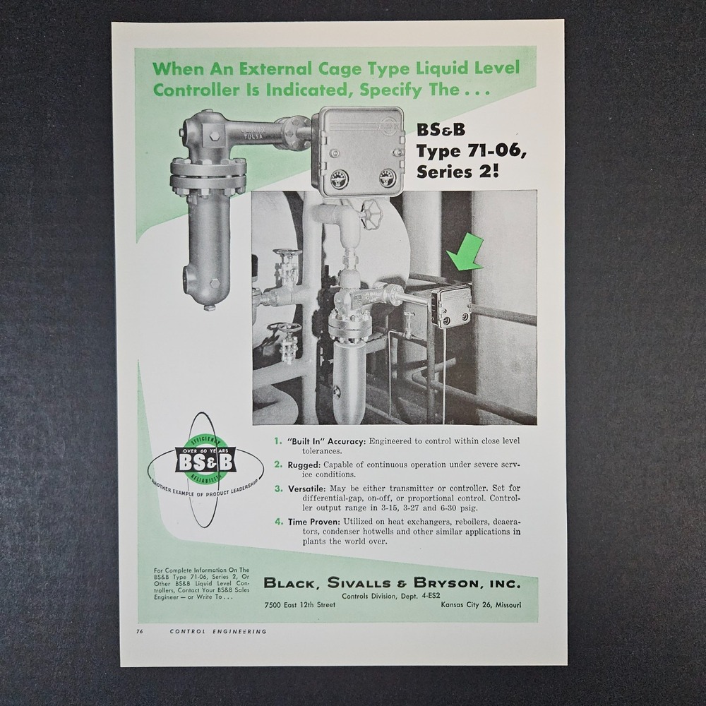 1958 Black Sivalls & Bryson Controls Division Vintage Print Ad KC Kansas City MO